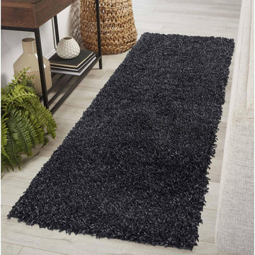 Oxford OXF00 Plain Plush Soft Stain-Resistant Textured Polypropylene Shaggy Anthracite Runner-Desire Rugs-Rug Love - The Most Loved Rug Store